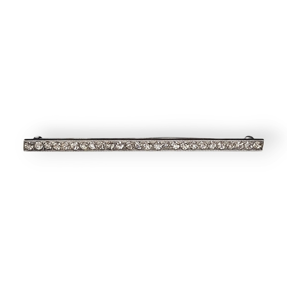 Antique Edwardian Bar Brooch White Paste Gems 925 Sterling Silver 1900s 3